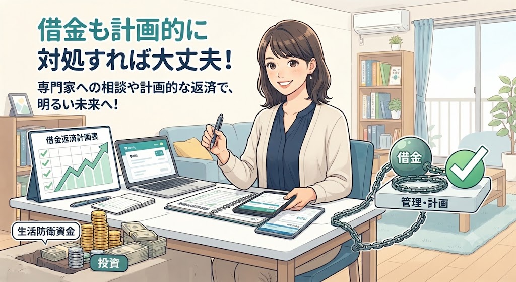 借金があってもうまく対処すれば大丈夫というイメージのイラスト